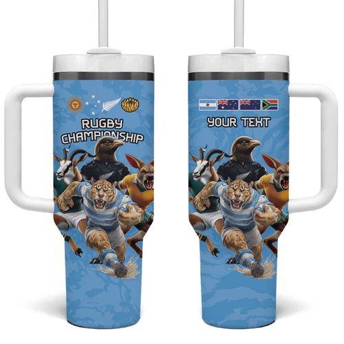 Custom Rugby Southern Hemisphere Tumbler With Handle Argentina AUNZ South Africa Mascot Blue - Aussie Hoodie