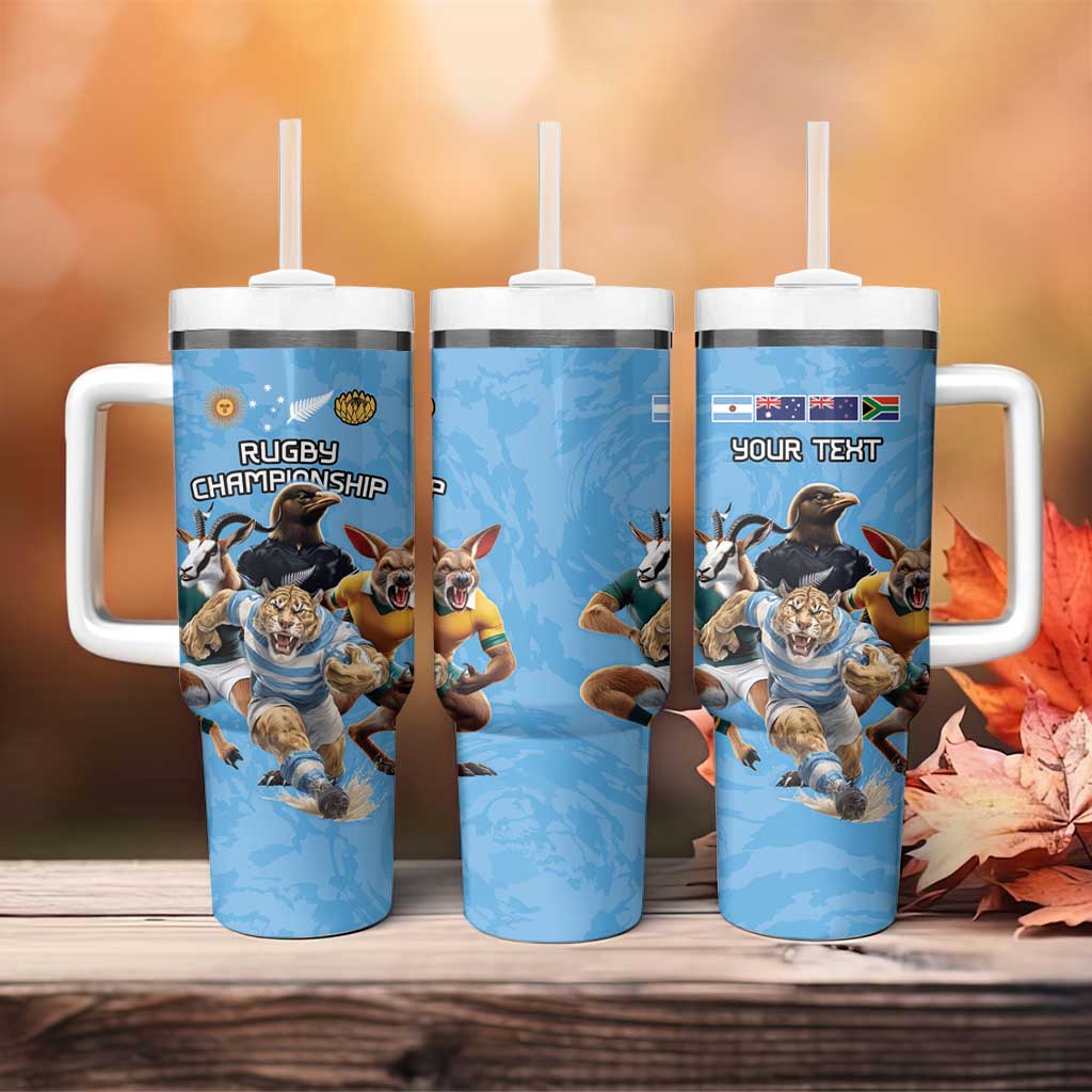 Custom Rugby Southern Hemisphere Tumbler With Handle Argentina AUNZ South Africa Mascot Blue - Aussie Hoodie