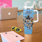 Custom Rugby Southern Hemisphere Tumbler With Handle Argentina AUNZ South Africa Mascot Blue - Aussie Hoodie
