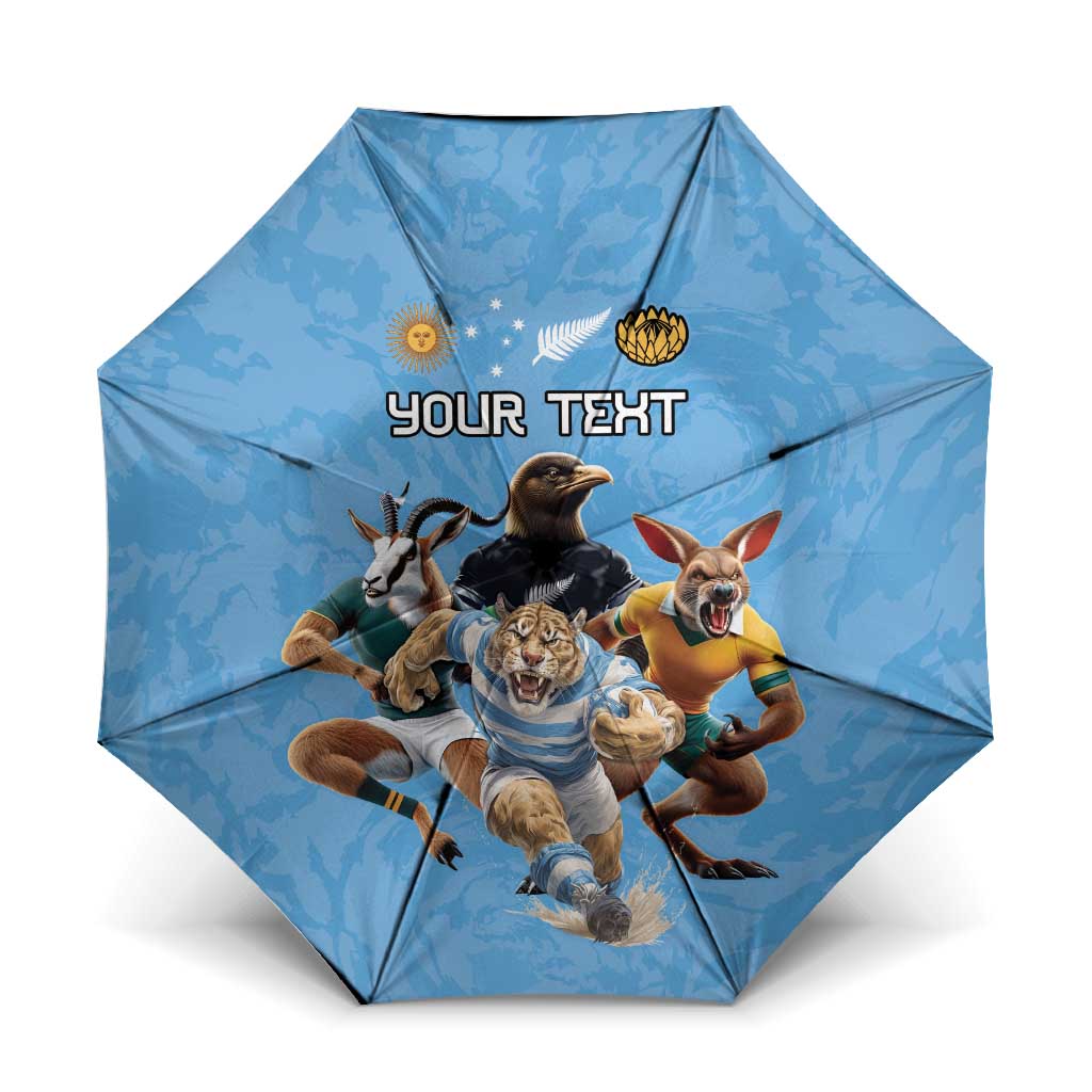 Custom Rugby Southern Hemisphere Umbrella Argentina AUNZ South Africa Mascot Blue - Aussie Hoodie