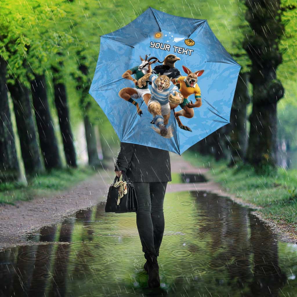 Custom Rugby Southern Hemisphere Umbrella Argentina AUNZ South Africa Mascot Blue - Aussie Hoodie