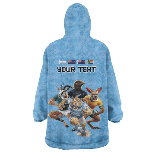 Custom Rugby Southern Hemisphere Wearable Blanket Hoodie Argentina AUNZ South Africa Mascot Blue - Aussie Hoodie