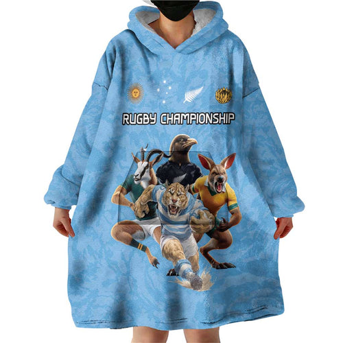 Custom Rugby Southern Hemisphere Wearable Blanket Hoodie Argentina AUNZ South Africa Mascot Blue - Aussie Hoodie