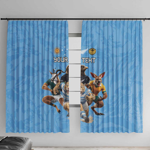 Custom Rugby Southern Hemisphere Window Curtain Argentina AUNZ South Africa Mascot Blue - Aussie Hoodie