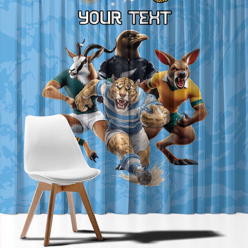 Custom Rugby Southern Hemisphere Window Curtain Argentina AUNZ South Africa Mascot Blue - Aussie Hoodie