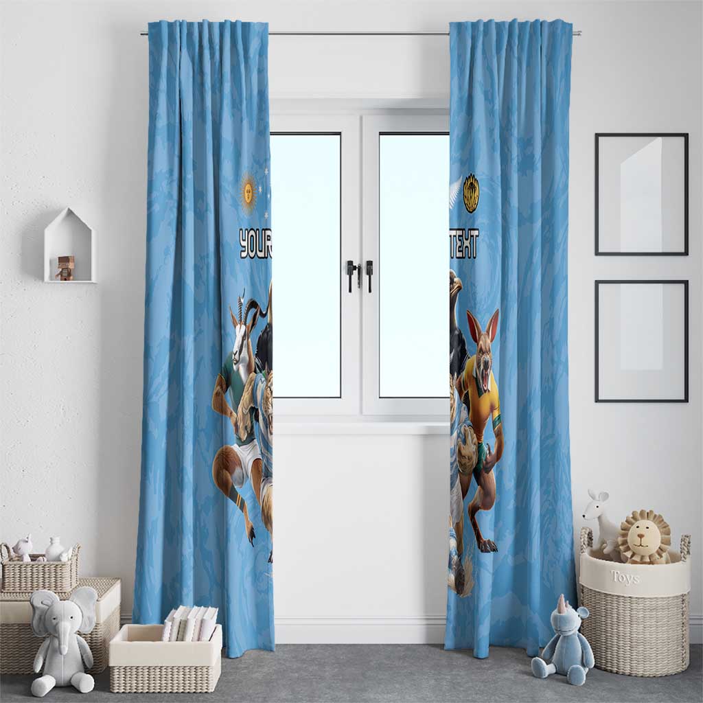 Custom Rugby Southern Hemisphere Window Curtain Argentina AUNZ South Africa Mascot Blue - Aussie Hoodie