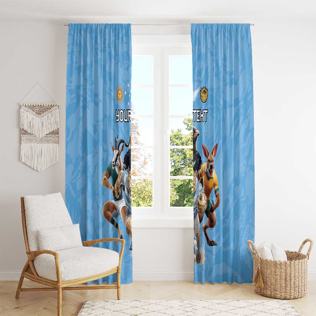 Custom Rugby Southern Hemisphere Window Curtain Argentina AUNZ South Africa Mascot Blue - Aussie Hoodie