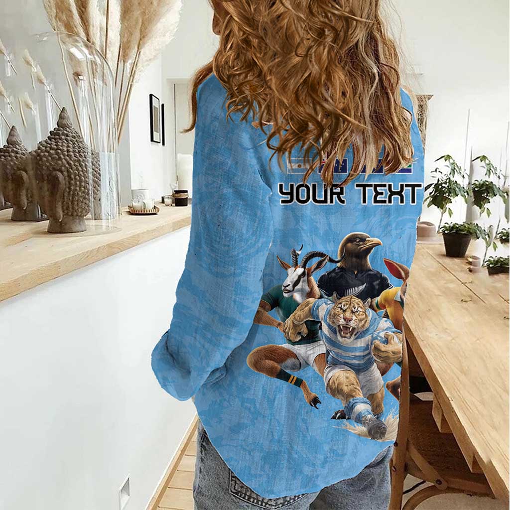 Custom Rugby Southern Hemisphere Women Casual Shirt Argentina AUNZ South Africa Mascot Blue - Aussie Hoodie