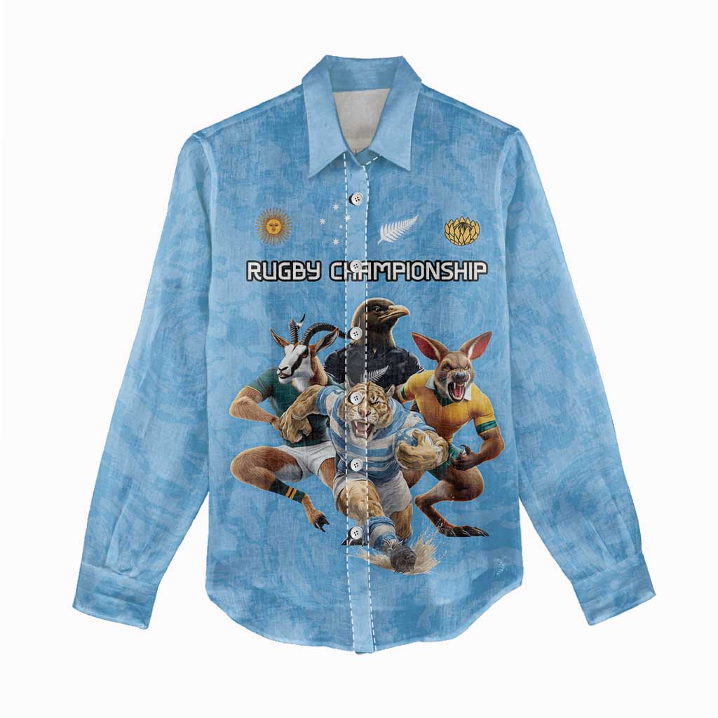 Custom Rugby Southern Hemisphere Women Casual Shirt Argentina AUNZ South Africa Mascot Blue - Aussie Hoodie