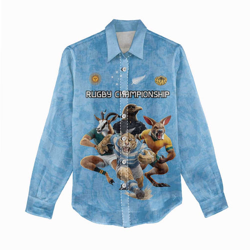 Custom Rugby Southern Hemisphere Women Casual Shirt Argentina AUNZ South Africa Mascot Blue - Aussie Hoodie
