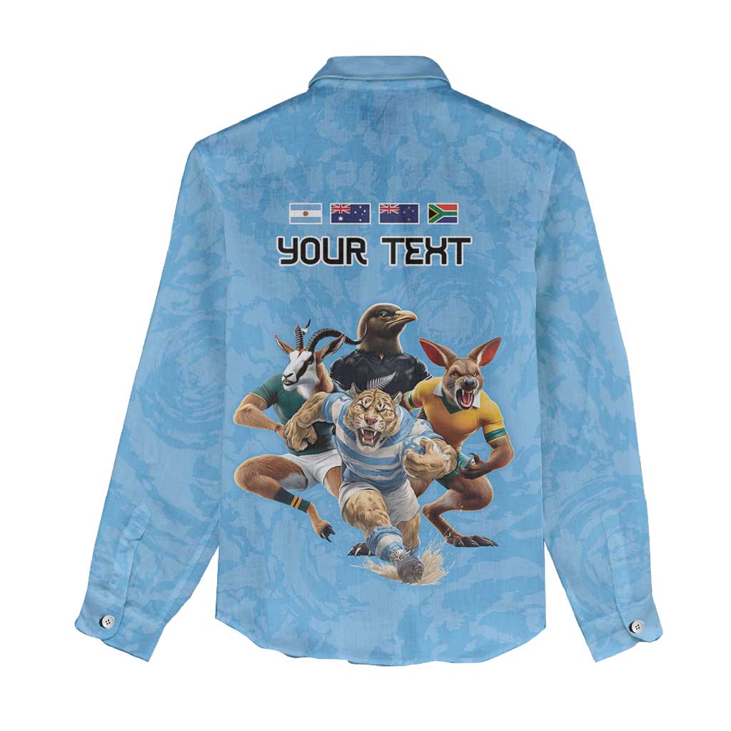 Custom Rugby Southern Hemisphere Women Casual Shirt Argentina AUNZ South Africa Mascot Blue - Aussie Hoodie