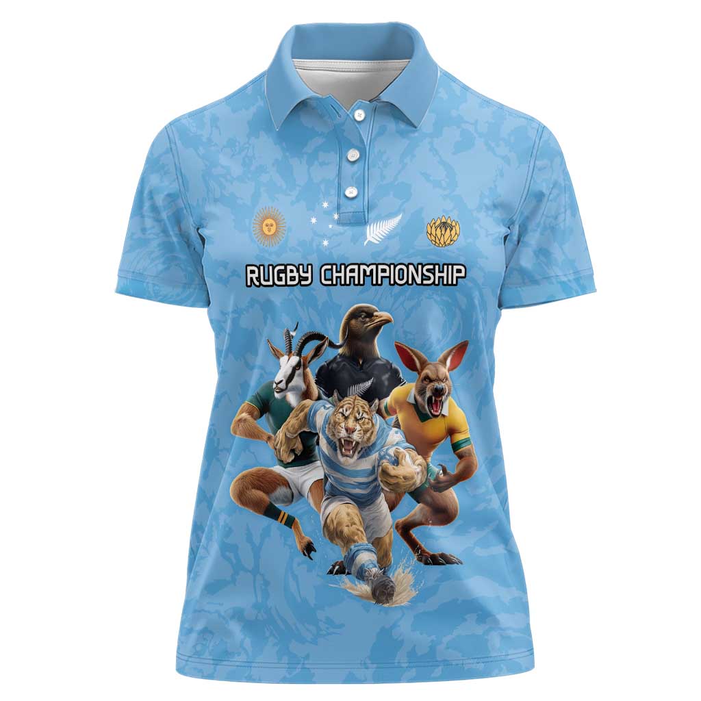 Custom Rugby Southern Hemisphere Women Polo Shirt Argentina AUNZ South Africa Mascot Blue - Aussie Hoodie