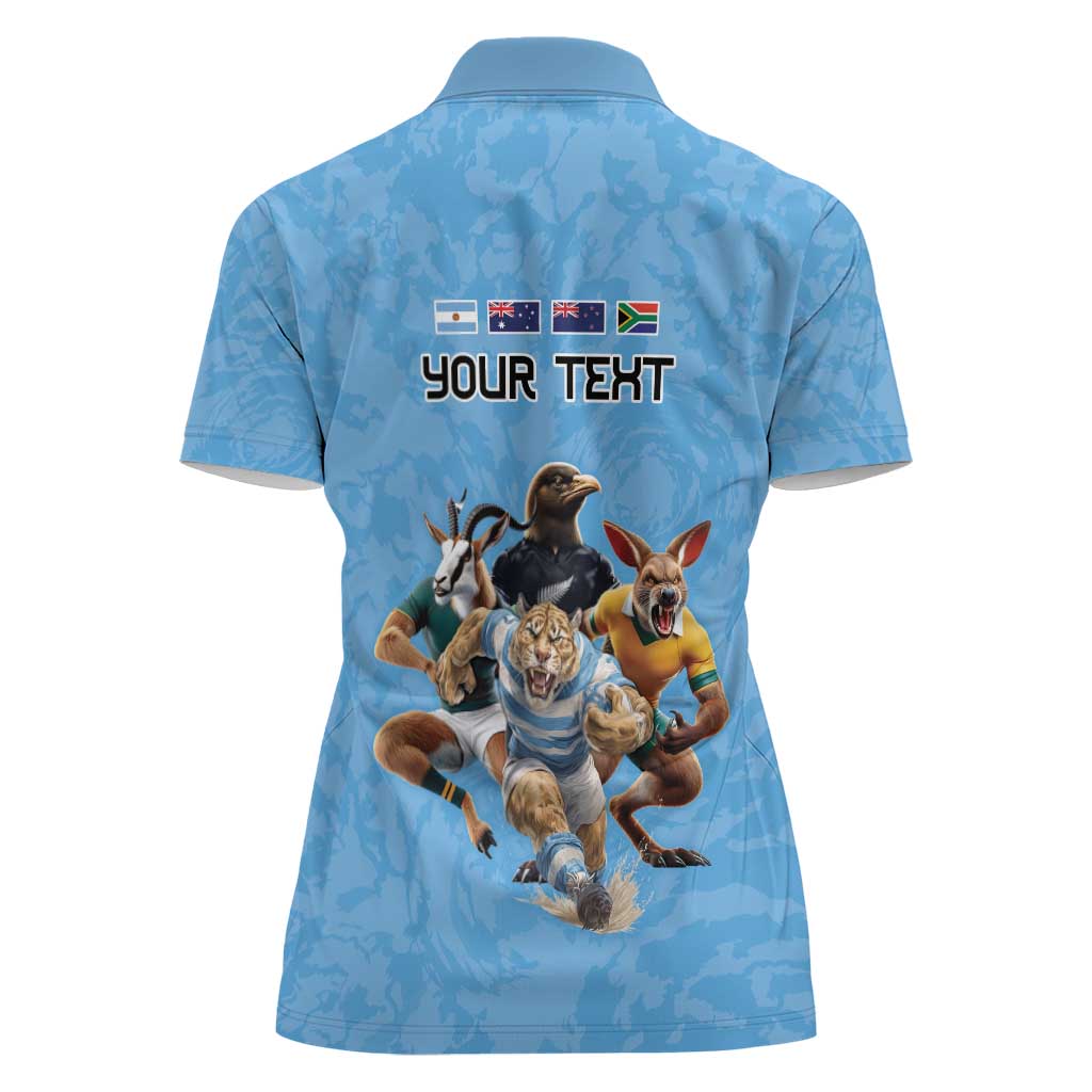 Custom Rugby Southern Hemisphere Women Polo Shirt Argentina AUNZ South Africa Mascot Blue - Aussie Hoodie