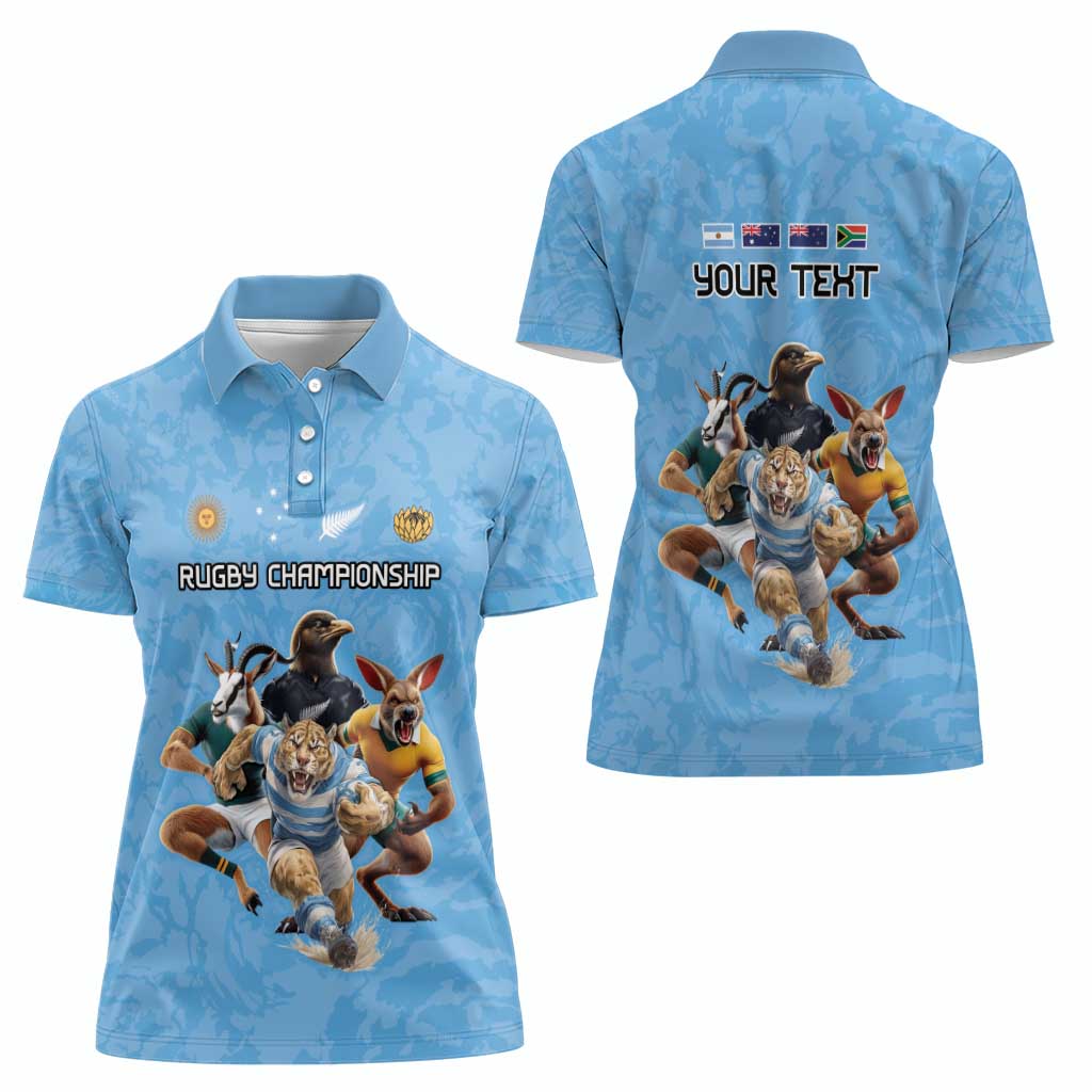 Custom Rugby Southern Hemisphere Women Polo Shirt Argentina AUNZ South Africa Mascot Blue - Aussie Hoodie