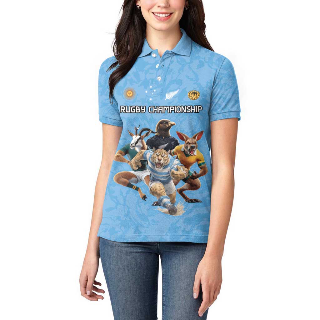 Custom Rugby Southern Hemisphere Women Polo Shirt Argentina AUNZ South Africa Mascot Blue - Aussie Hoodie