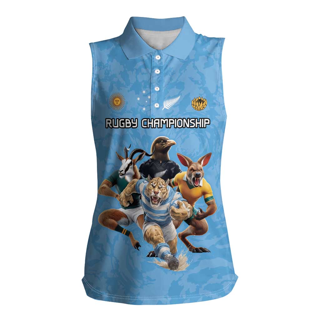 Custom Rugby Southern Hemisphere Women Sleeveless Polo Shirt Argentina AUNZ South Africa Mascot Blue - Aussie Hoodie