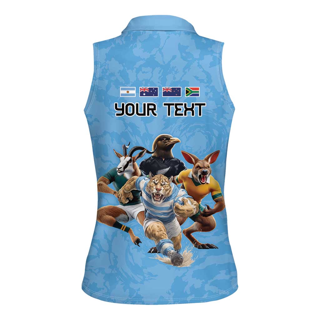 Custom Rugby Southern Hemisphere Women Sleeveless Polo Shirt Argentina AUNZ South Africa Mascot Blue - Aussie Hoodie