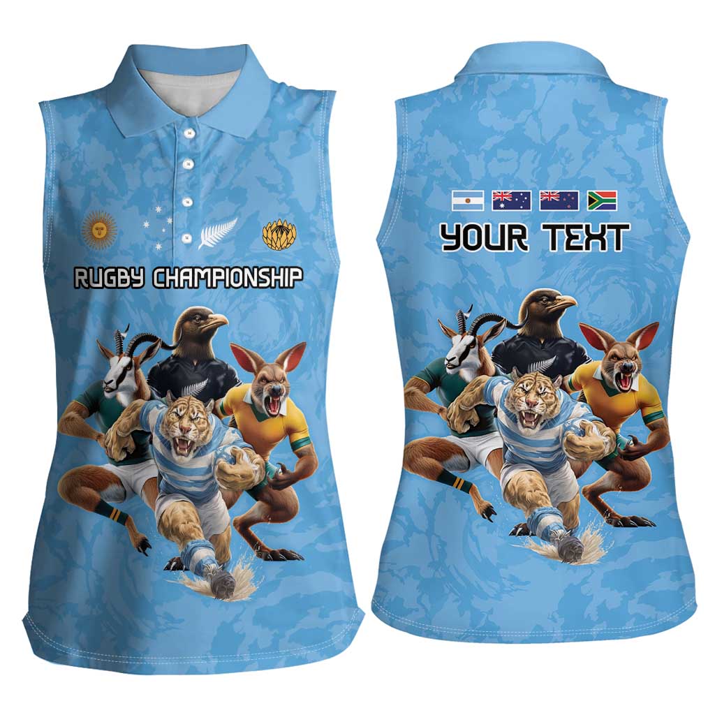 Custom Rugby Southern Hemisphere Women Sleeveless Polo Shirt Argentina AUNZ South Africa Mascot Blue - Aussie Hoodie