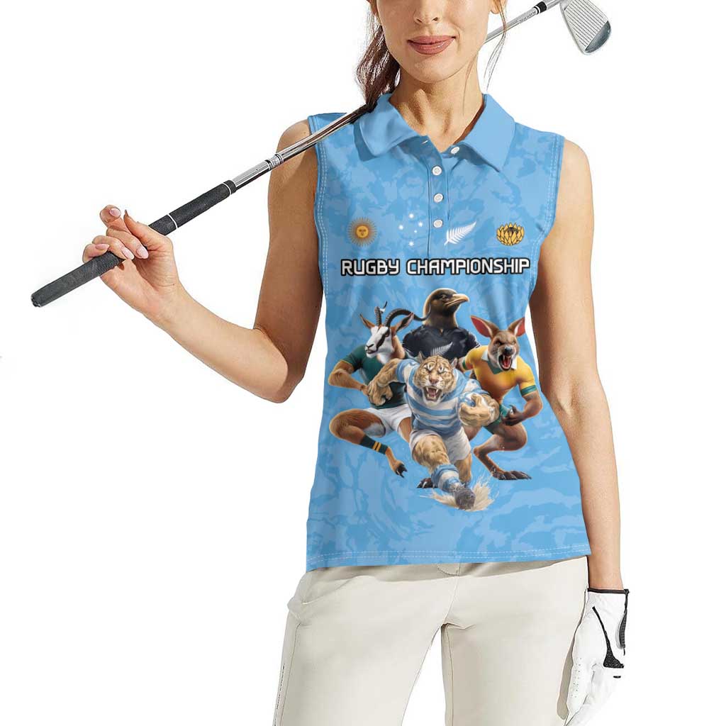 Custom Rugby Southern Hemisphere Women Sleeveless Polo Shirt Argentina AUNZ South Africa Mascot Blue - Aussie Hoodie