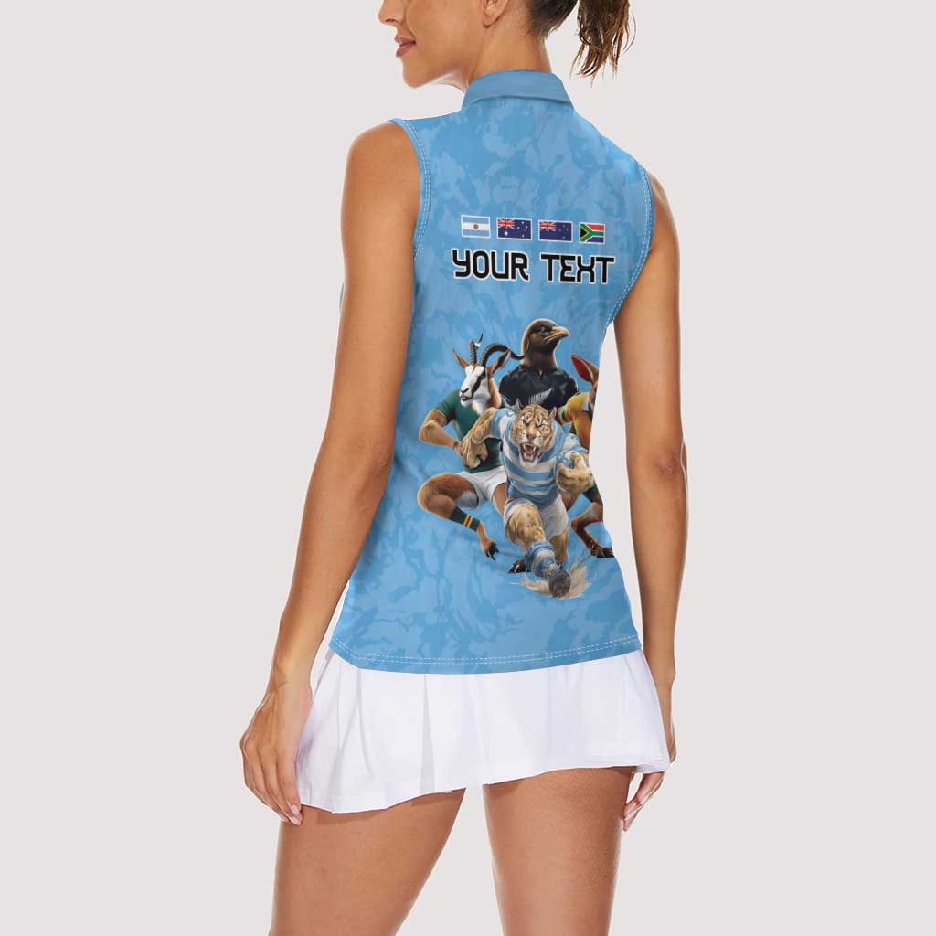 Custom Rugby Southern Hemisphere Women Sleeveless Polo Shirt Argentina AUNZ South Africa Mascot Blue - Aussie Hoodie