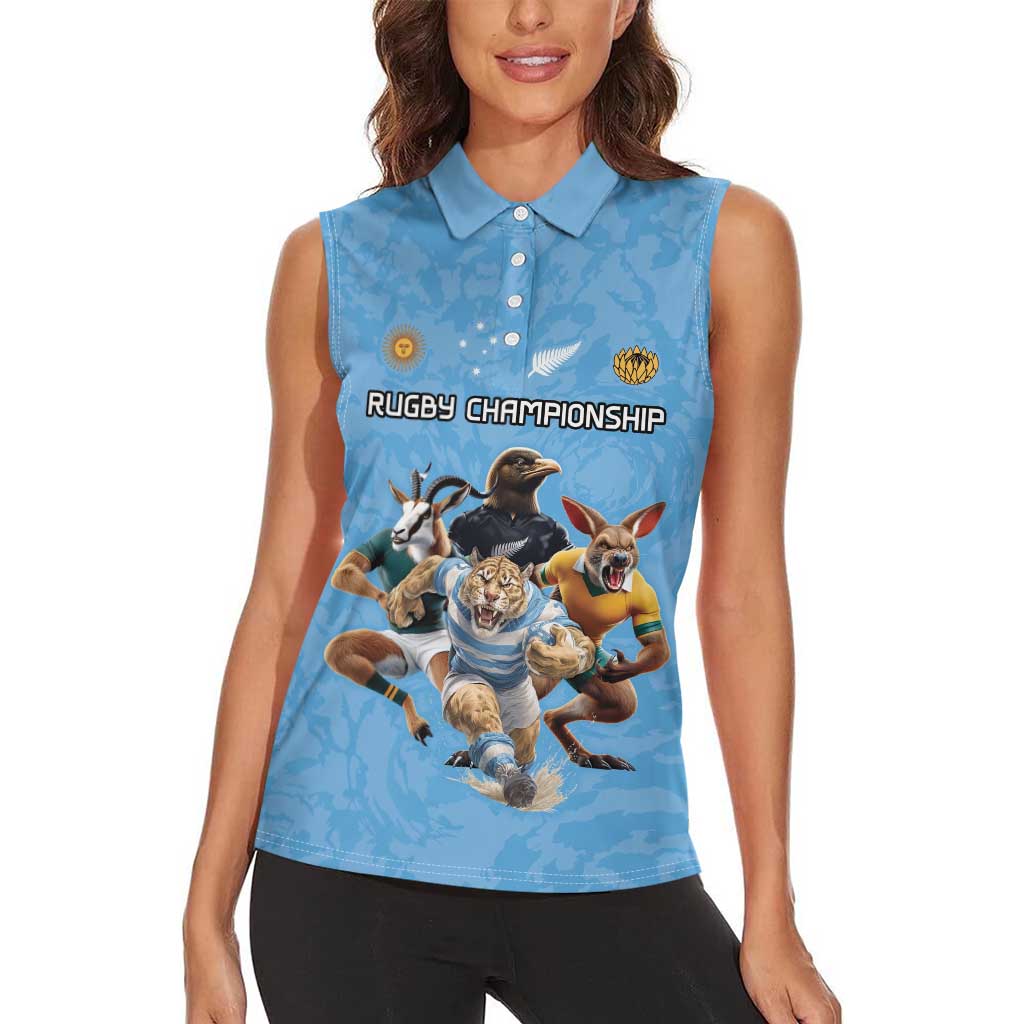 Custom Rugby Southern Hemisphere Women Sleeveless Polo Shirt Argentina AUNZ South Africa Mascot Blue - Aussie Hoodie