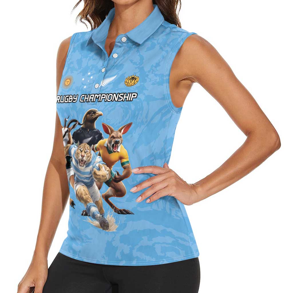 Custom Rugby Southern Hemisphere Women Sleeveless Polo Shirt Argentina AUNZ South Africa Mascot Blue - Aussie Hoodie