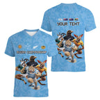 Custom Rugby Southern Hemisphere Women V-Neck T-Shirt Argentina AUNZ South Africa Mascot Blue - Aussie Hoodie