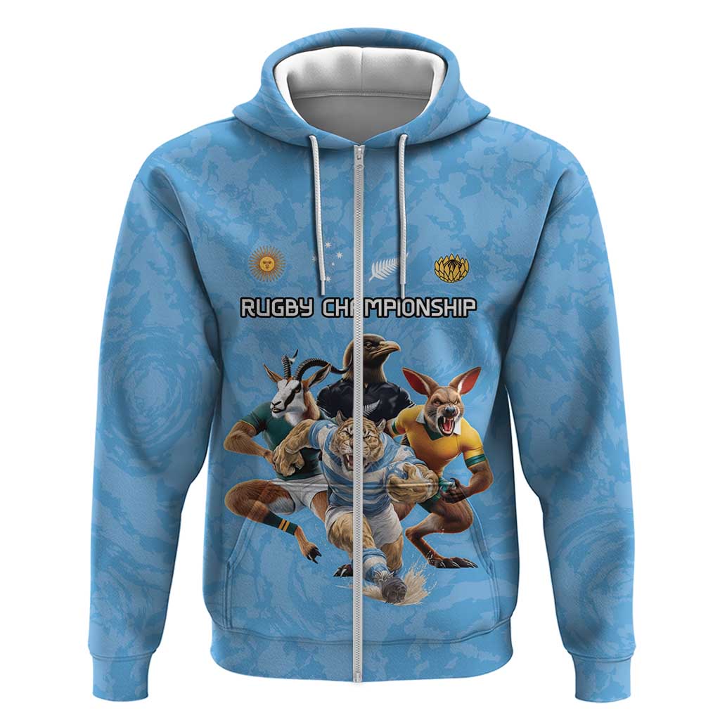 Custom Rugby Southern Hemisphere Zip Hoodie Argentina AUNZ South Africa Mascot Blue - Aussie Hoodie