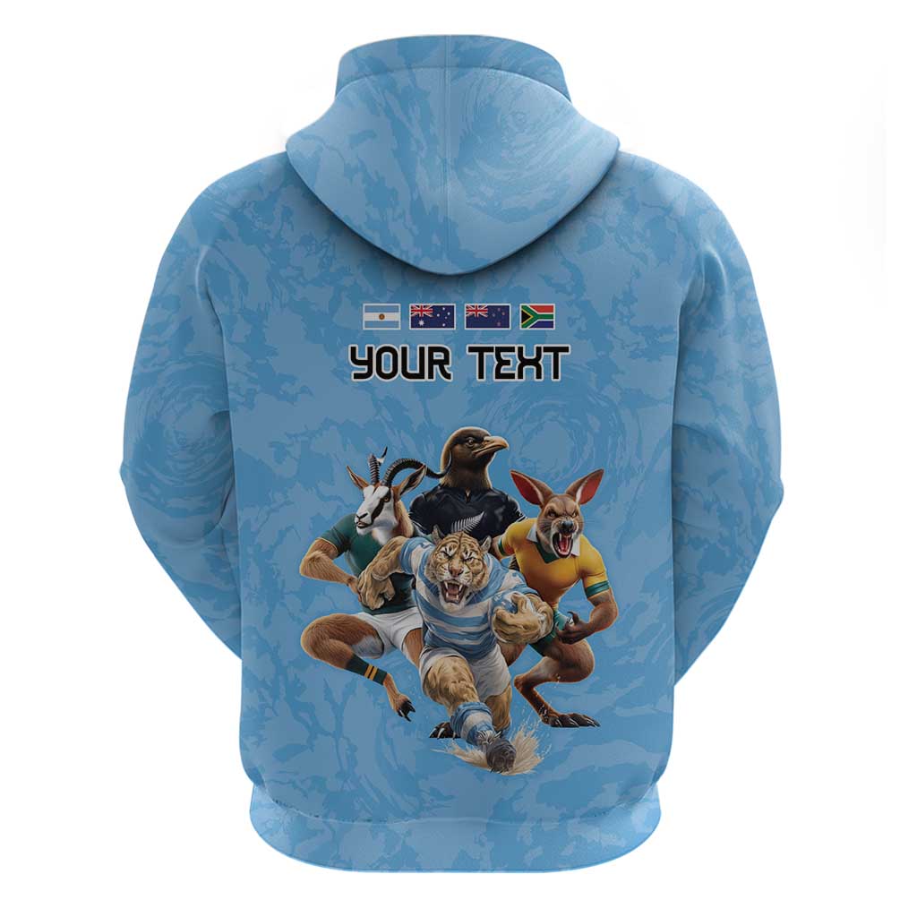 Custom Rugby Southern Hemisphere Zip Hoodie Argentina AUNZ South Africa Mascot Blue - Aussie Hoodie