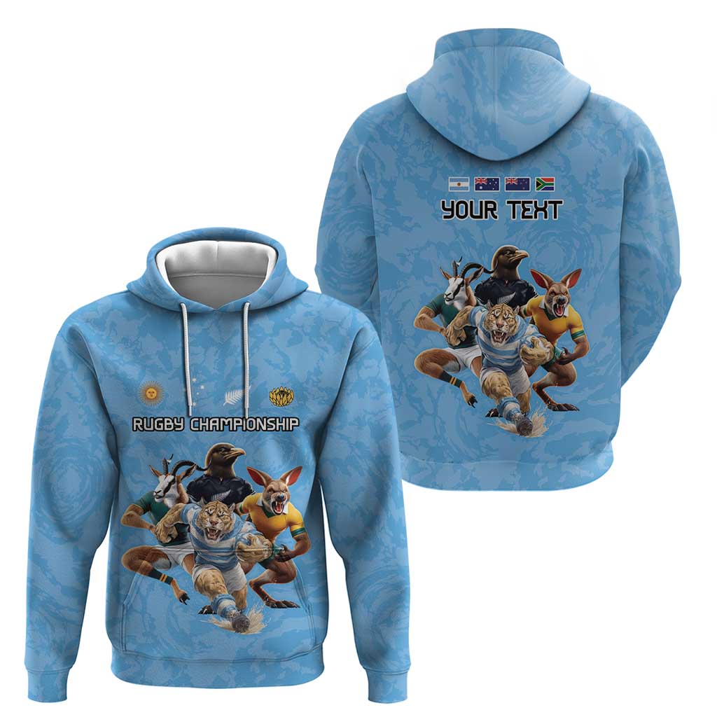 Custom Rugby Southern Hemisphere Zip Hoodie Argentina AUNZ South Africa Mascot Blue - Aussie Hoodie