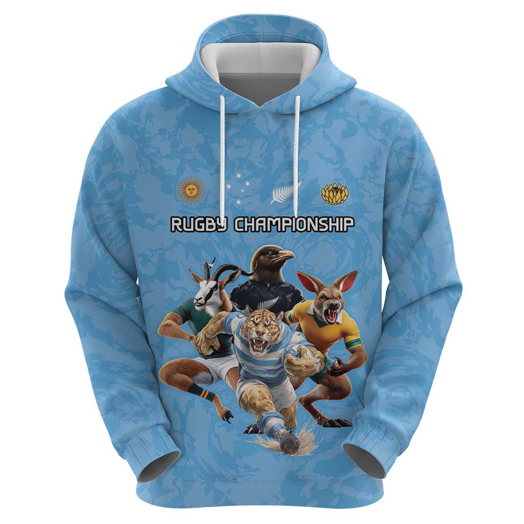 Custom Rugby Southern Hemisphere Zip Hoodie Argentina AUNZ South Africa Mascot Blue - Aussie Hoodie