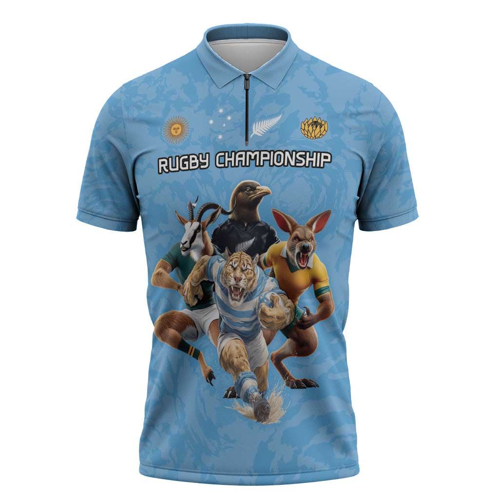 Custom Rugby Southern Hemisphere Zipper Polo Shirt Argentina AUNZ South Africa Mascot Blue - Aussie Hoodie