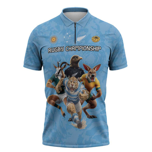 Custom Rugby Southern Hemisphere Zipper Polo Shirt Argentina AUNZ South Africa Mascot Blue - Aussie Hoodie