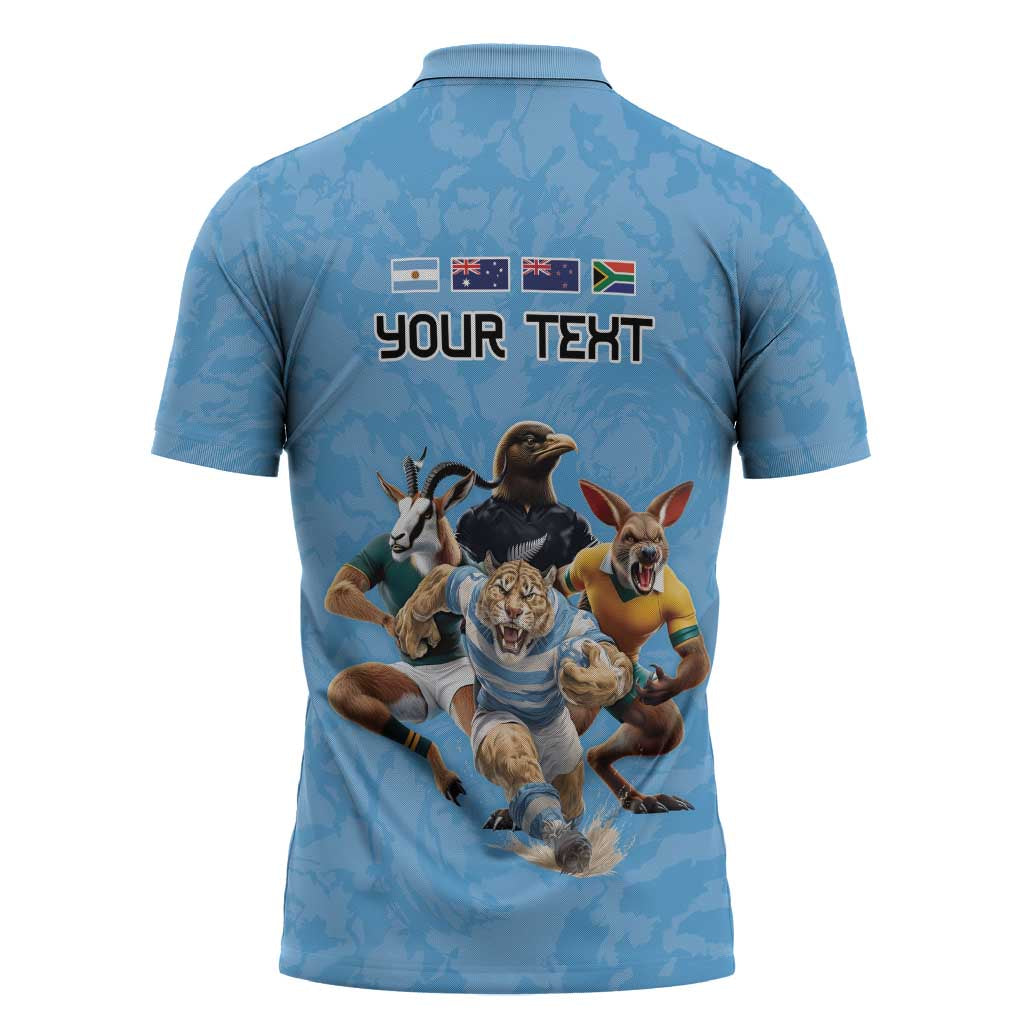 Custom Rugby Southern Hemisphere Zipper Polo Shirt Argentina AUNZ South Africa Mascot Blue - Aussie Hoodie