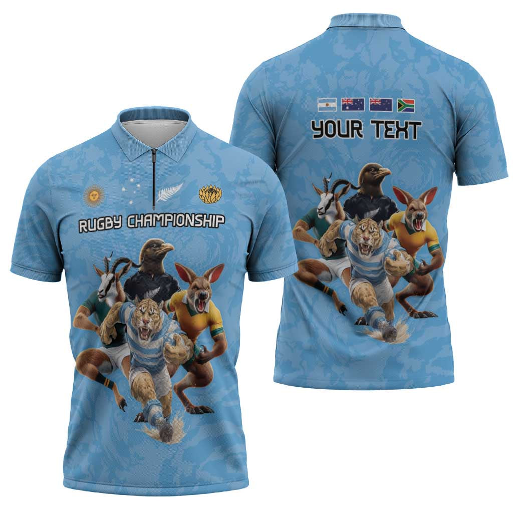 Custom Rugby Southern Hemisphere Zipper Polo Shirt Argentina AUNZ South Africa Mascot Blue - Aussie Hoodie