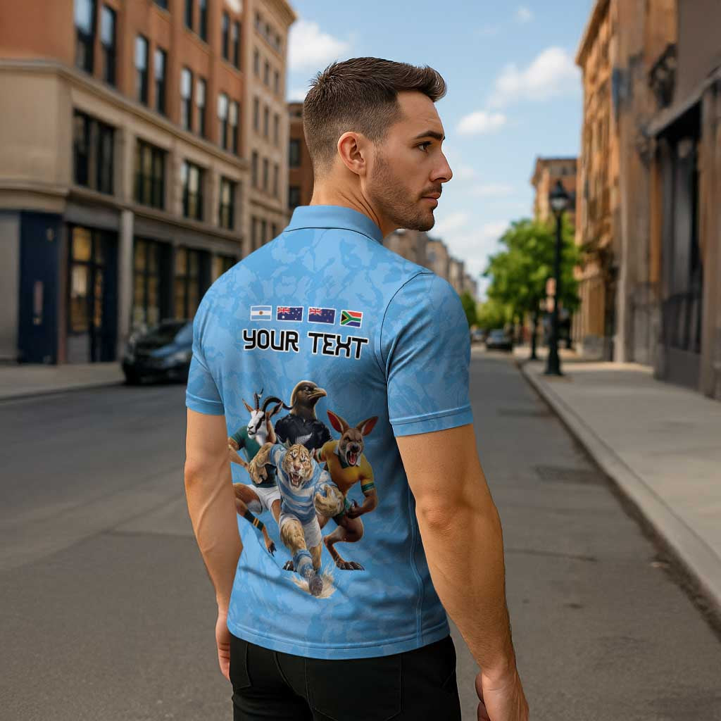 Custom Rugby Southern Hemisphere Zipper Polo Shirt Argentina AUNZ South Africa Mascot Blue - Aussie Hoodie