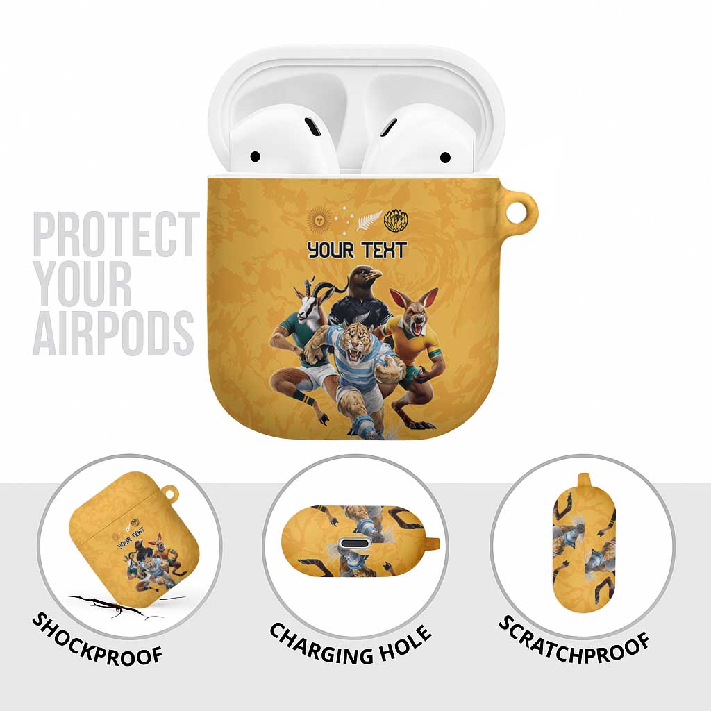 Custom Rugby Southern Hemisphere AirPods Case Argentina AUNZ South Africa Mascot Gold - Aussie Hoodie