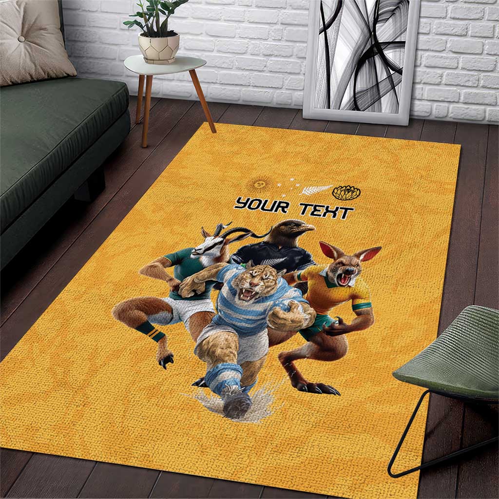 Custom Rugby Southern Hemisphere Area Rug Argentina AUNZ South Africa Mascot Gold - Aussie Hoodie