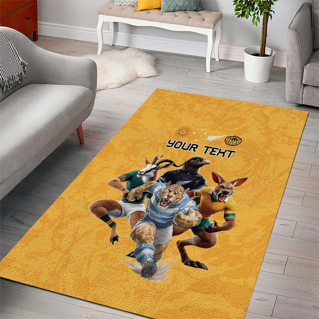 Custom Rugby Southern Hemisphere Area Rug Argentina AUNZ South Africa Mascot Gold - Aussie Hoodie
