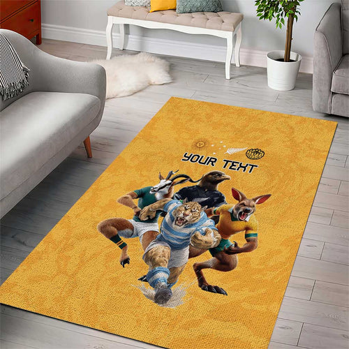 Custom Rugby Southern Hemisphere Area Rug Argentina AUNZ South Africa Mascot Gold - Aussie Hoodie