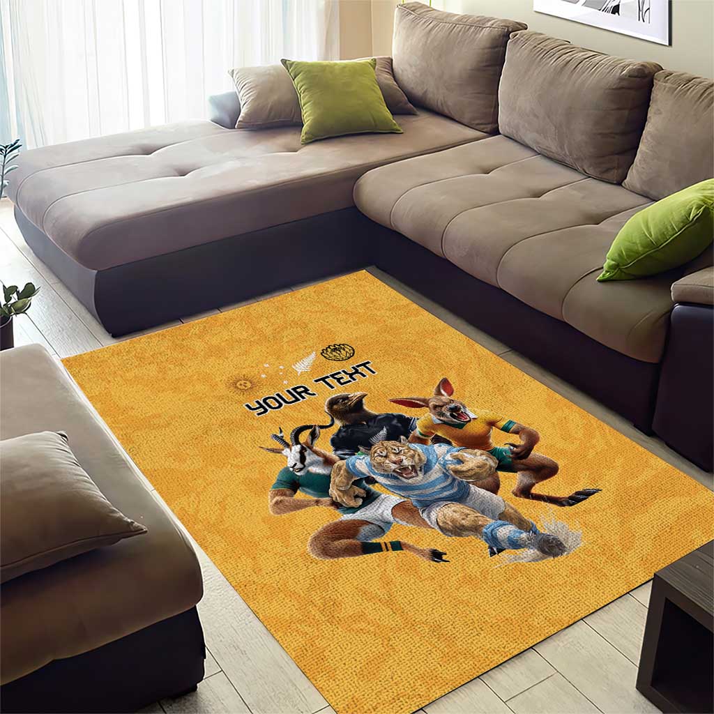 Custom Rugby Southern Hemisphere Area Rug Argentina AUNZ South Africa Mascot Gold - Aussie Hoodie