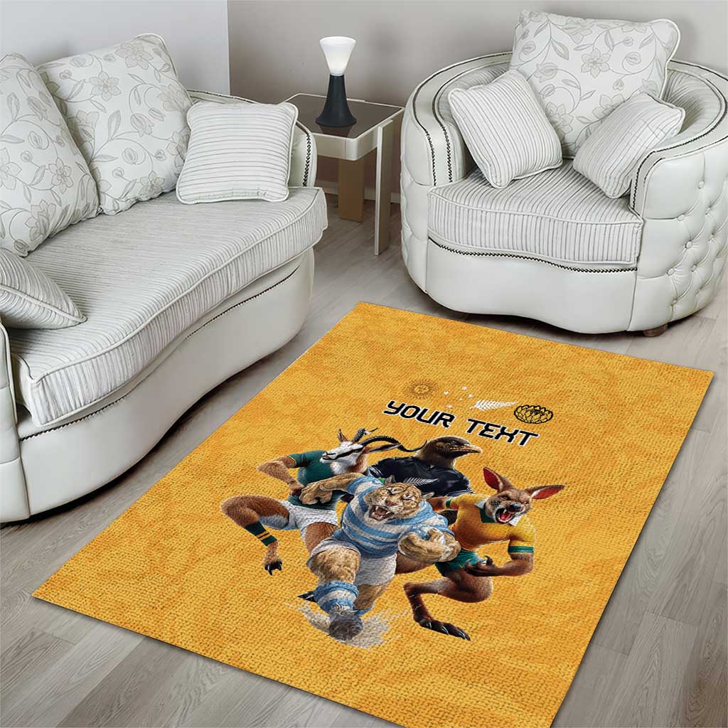Custom Rugby Southern Hemisphere Area Rug Argentina AUNZ South Africa Mascot Gold - Aussie Hoodie