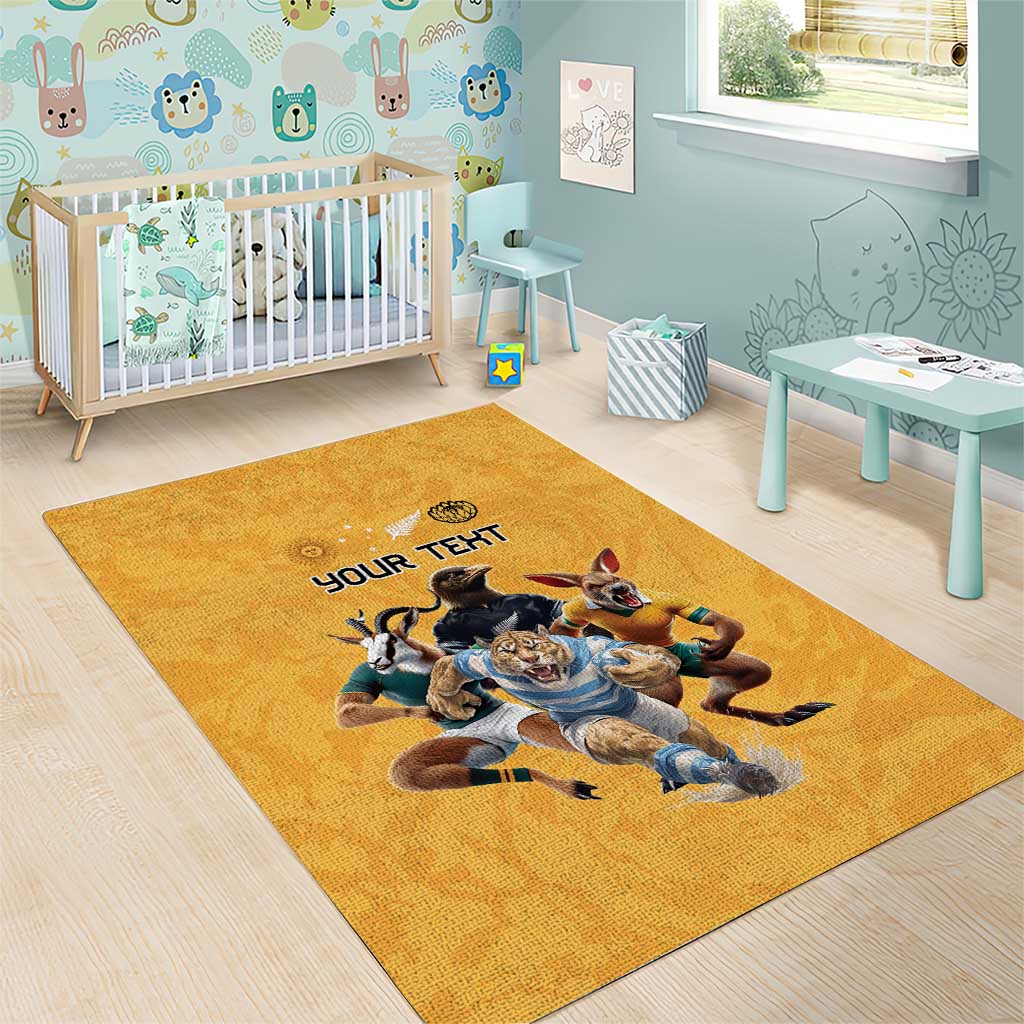 Custom Rugby Southern Hemisphere Area Rug Argentina AUNZ South Africa Mascot Gold - Aussie Hoodie