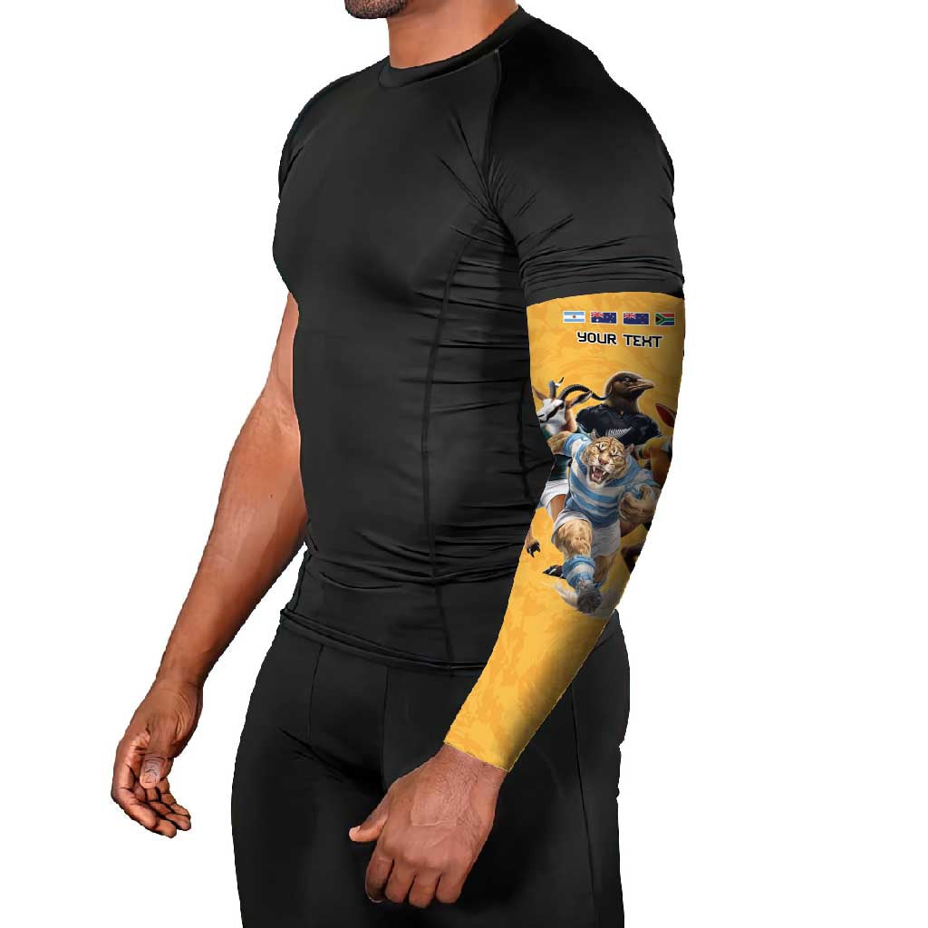 Custom Rugby Southern Hemisphere Arm Sleeves Argentina AUNZ South Africa Mascot Gold - Aussie Hoodie