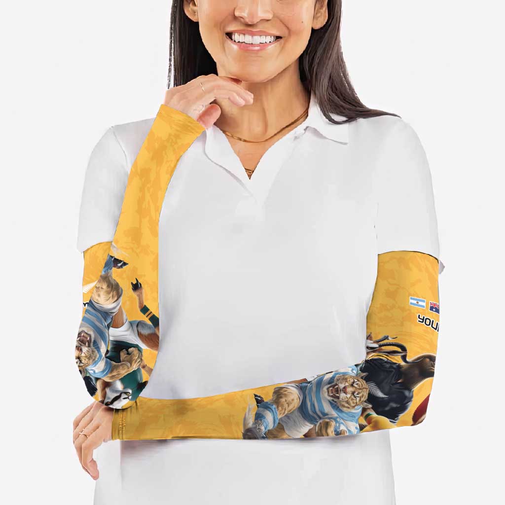 Custom Rugby Southern Hemisphere Arm Sleeves Argentina AUNZ South Africa Mascot Gold - Aussie Hoodie