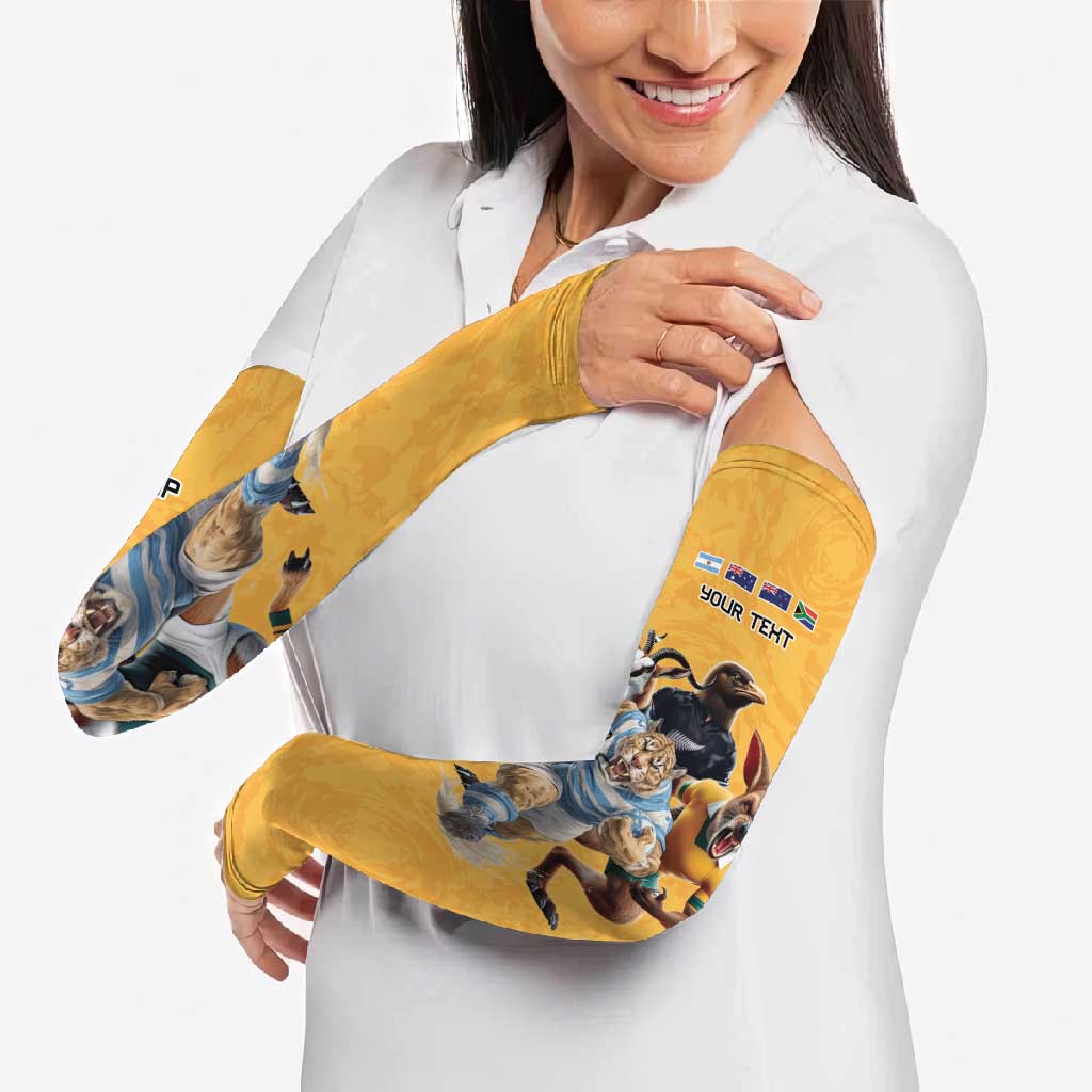Custom Rugby Southern Hemisphere Arm Sleeves Argentina AUNZ South Africa Mascot Gold - Aussie Hoodie