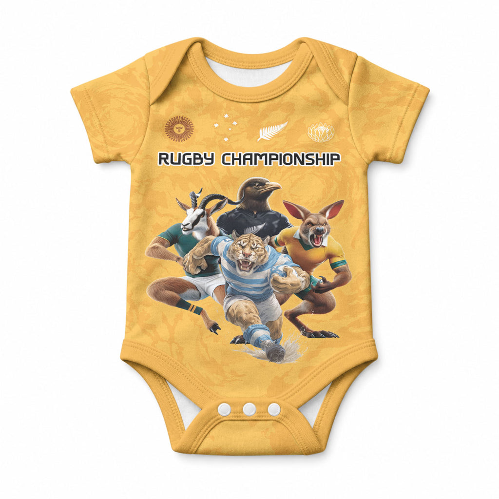 Custom Rugby Southern Hemisphere Baby Onesie Argentina AUNZ South Africa Mascot Gold