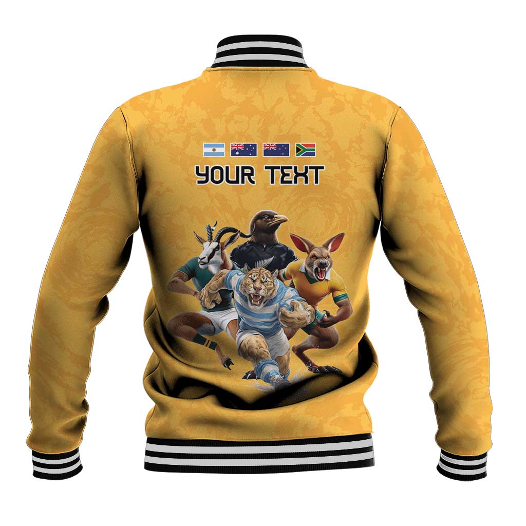 Custom Rugby Southern Hemisphere Baseball Jacket Argentina AUNZ South Africa Mascot Gold - Aussie Hoodie
