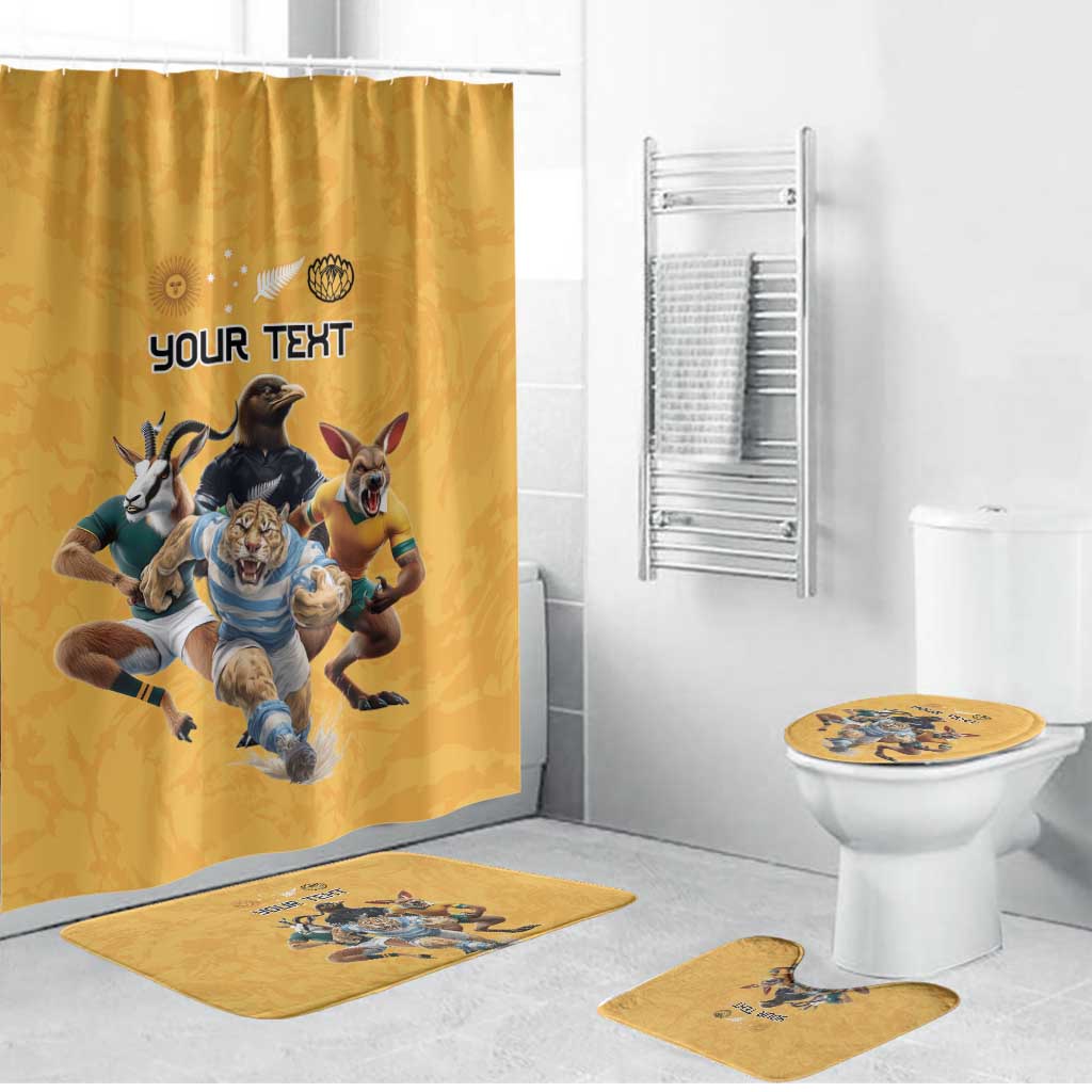 Custom Rugby Southern Hemisphere Bathroom Set Argentina AUNZ South Africa Mascot Gold - Aussie Hoodie