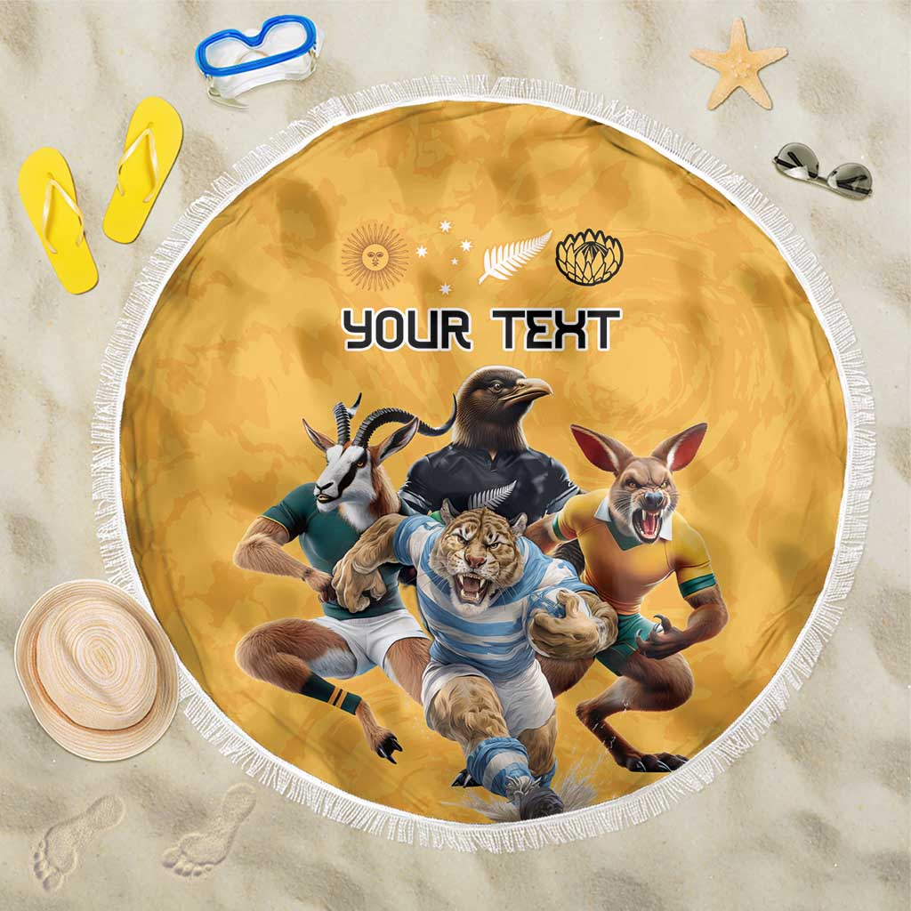 Custom Rugby Southern Hemisphere Beach Blanket Argentina AUNZ South Africa Mascot Gold - Aussie Hoodie